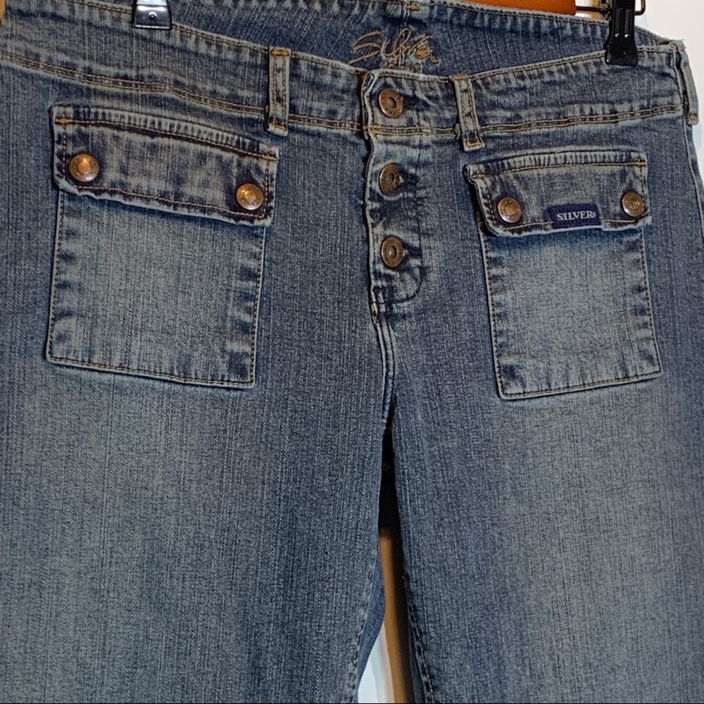 EUC Rare Silver Front Flap Pocket No Back Pocket Triple Button Fly Jeans